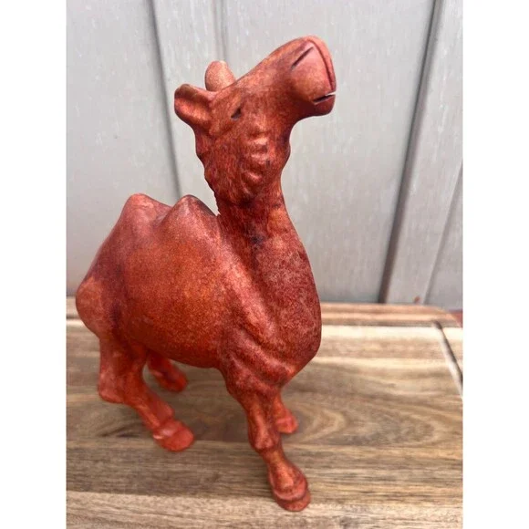 Vintage Hand Carved Wooden Camel Statue Red Toned Wood Figurine Sculpture Large - Picture 5 of 11